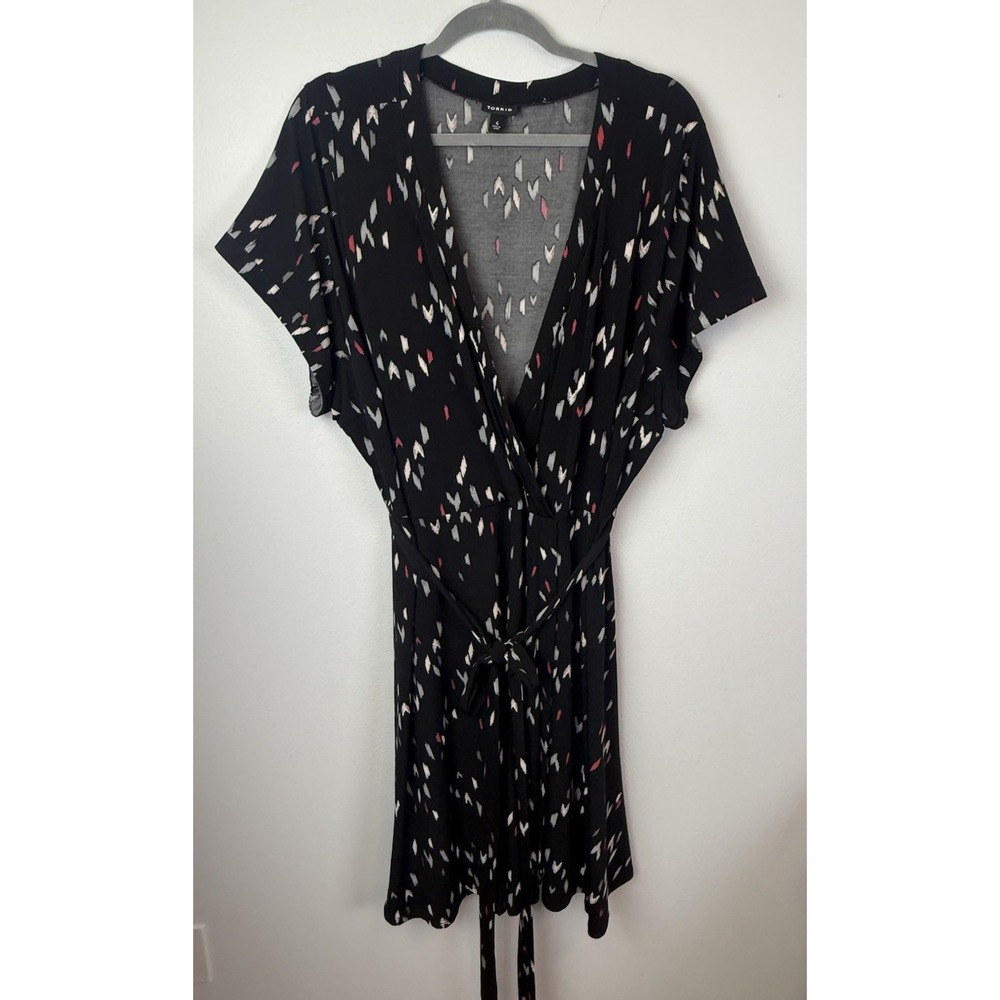 Torrid Red Black Tie Waist Faux Wrap Midi Dress Plus Sz 4 (20-24)